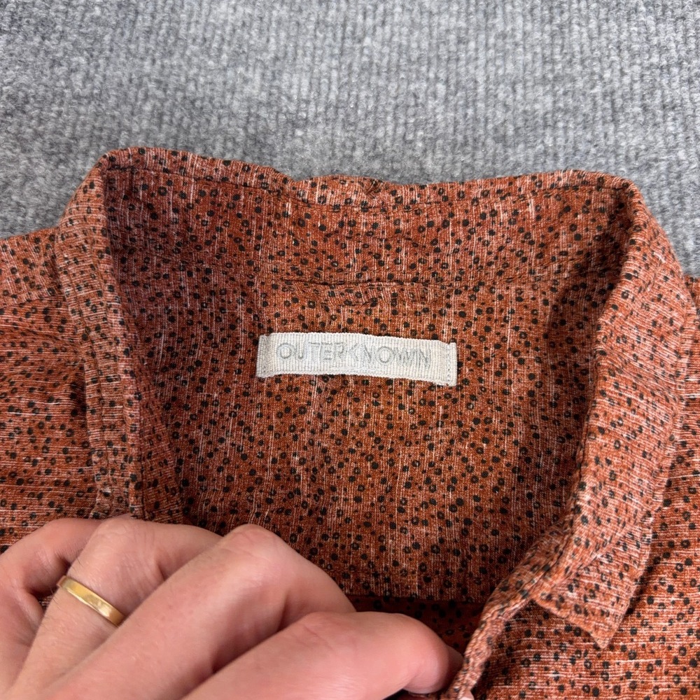 Outerknown Shirt Men Small Orange Black All Over Print Pocket Reverse Print Surf - Picture 4 of 10